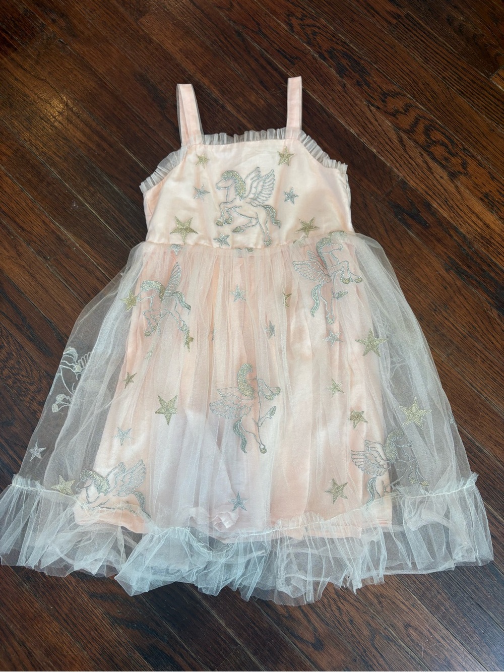 Popatu Pink Tulle Unicorn Embroidered Dress